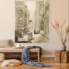 Ambesonne Jazz Music Tapestry Queen Size, Illustration of a Guitarist in an Old Street of New York Buildings Music Cityscape, Wall Hanging Bedspread Bed Cover Wall Decor, 88" X 88", Beige view 1