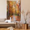 Ambesonne Fall Tapestry Twin Size, Pathway Covered Fallen Leaves Through Autumn Forest Vibrant Trees Print, Wall Hanging Bedspread Bed Cover Wall Decor, 68" X 88", Orange Yellow Green view 2