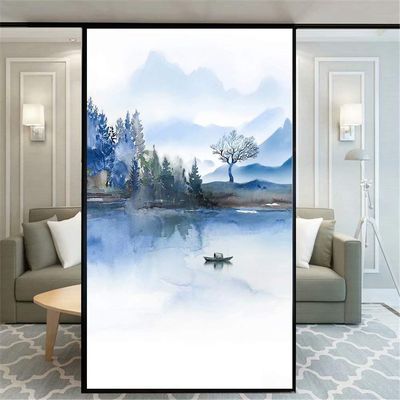 Xijier No Glue Frosted Window Film Privacy Landscape Painting Decorative Glass Door Window Covering Window Decals Window Sticker for Home Office 50x150cm(19.7"x59")