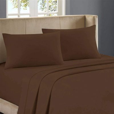 1000-Thread-Count 100% Egyptian Cotton Bed Sheet, 4-Pc Queen Chocolate Solid Sheet Set Single Ply Long Staple Cotton Yarns, Sateen Weave, Fits Mattress Upto 24" Deep Pocket