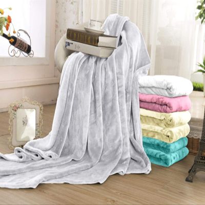 Comfort Cozy Flannel Fleece Throw Plush Blancket Lightweight Super Soft Bed, Sofa, Travel Blancket in (Light Silver, 90x90)