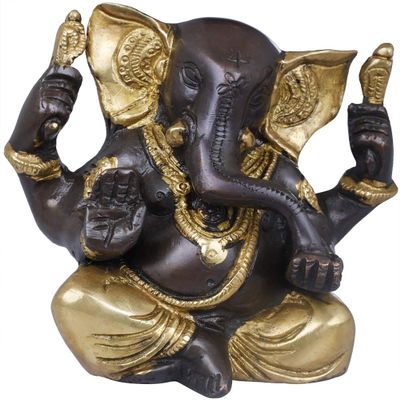 Exotic India Small Ganesha - Brass Statue - Color Brown Gold Color