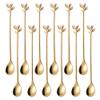 AnSaw 6.5" Elegant Leaf-Design Gold Coffee & Tea Spoons Set of 12- Long Handle Stainless Steel Stirring Spoons for Espresso, Iced Tea - Ideal Coffee Bar Accessories view 1