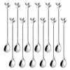 AnSaw 6.5" Elegant Leaf-Design Silver Coffee & Tea Spoons Set of 12- Long Handle Stainless Steel Stirring Spoons for Espresso, Iced Tea - Ideal Coffee Bar Accessories view 1