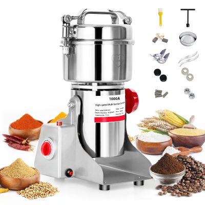 1000g Electric Grain Mill Grinder Spice Commercial 3500W 110V Superfine Powder Grinding Pulverizer Stainless Steel Machine for Dry Corn Coffee Wheat Herb Pepper Food Seeds Flour Bean (Swing Type)