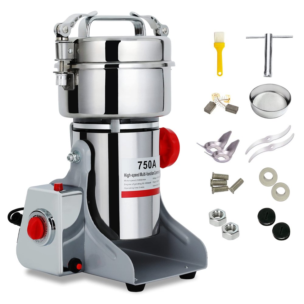 750g Electric Grain Dry Grinder Commercial Swing Type Dry Mill Machine, Stainless Steel 2600W High Speed Pulverizer for Coffee Spice Grind