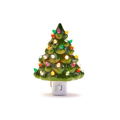 Two's Company Vintage Christmas Tree Nightlight Wall Decor Lamp - Handpainted Ceramic Night Light