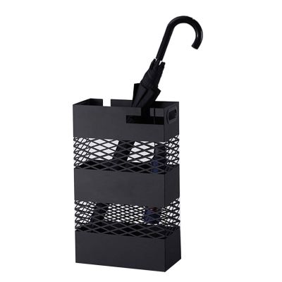 Umbrella Racks WXYZ Hollowout Wrought Iron Umbrella Stand with Handle to Move Drip Tray, Can Store 20 Umbrellas, 30x15x50cm, Black, White (Color : Black)