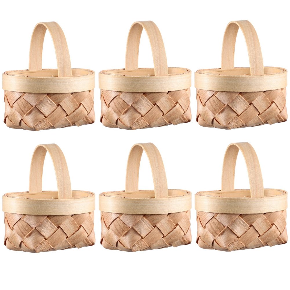 Mini Woven with Handles: 6pcs Farmhouse Small Basket Wedding Party Favors Candy Basket Chip Handwoven Storage Crafts