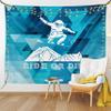 Ambesonne Adventure Tapestry King Size, Ride or Die Sketch Letters Abstract Fractal Backdrop with Snowboarding Man, Wall Hanging Bedspread Bed Cover Wall Decor, 104" X 88", Purple Blue White view 1