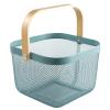 AJIODA Metal Mesh Steel Basket, Storage Organizer Basket Multi-functional Hanging Kitchen Baskets Fruit Basket Bin with Bamboo Handle for Kitchen Bathroom Picnic Shopping Decor Cabinet Home, Blue view 1