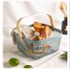 AJIODA Metal Mesh Steel Basket, Storage Organizer Basket Multi-functional Hanging Kitchen Baskets Fruit Basket Bin with Bamboo Handle for Kitchen Bathroom Picnic Shopping Decor Cabinet Home, Blue view 2