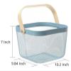 AJIODA Metal Mesh Steel Basket, Storage Organizer Basket Multi-functional Hanging Kitchen Baskets Fruit Basket Bin with Bamboo Handle for Kitchen Bathroom Picnic Shopping Decor Cabinet Home, Blue view 4