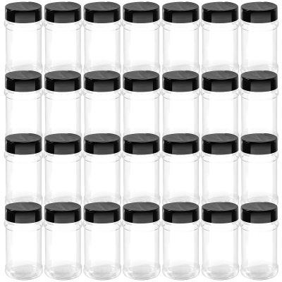 FUNSUEI 36 Pack 6 OZ Empty Clear Plastic Spice Bottles,Plastic Spice Jar with Black Shaker Cap and Shim,Seasoning Containers for Storing, Seasoning, Herbs and Powders