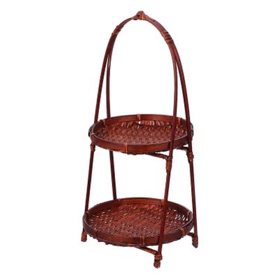Round Woven Storage Basket Two-tiered Design for Fruits Snacks and Pastries Handwoven Natural Material Detachable Handle for Kitchen Organization and Serving