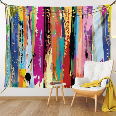 Ambesonne Abstract Tapestry King Size, Multicolored Expressionist Work of Art Vibrant Rainbow Design Tainted Pattern, Wall Hanging Bedspread Bed Cover Wall Decor, 104" X 88", Teal Blue