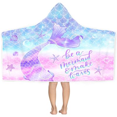 Bonsai Tree Mermaid Kids Beach Towel with Hood, Mermaid Tail Microfiber Hooded Poncho Towel for Girls 30x50, Mermaid Scales Pink Soft Absorbent Bath Towels Bathrobe for Swin Pool