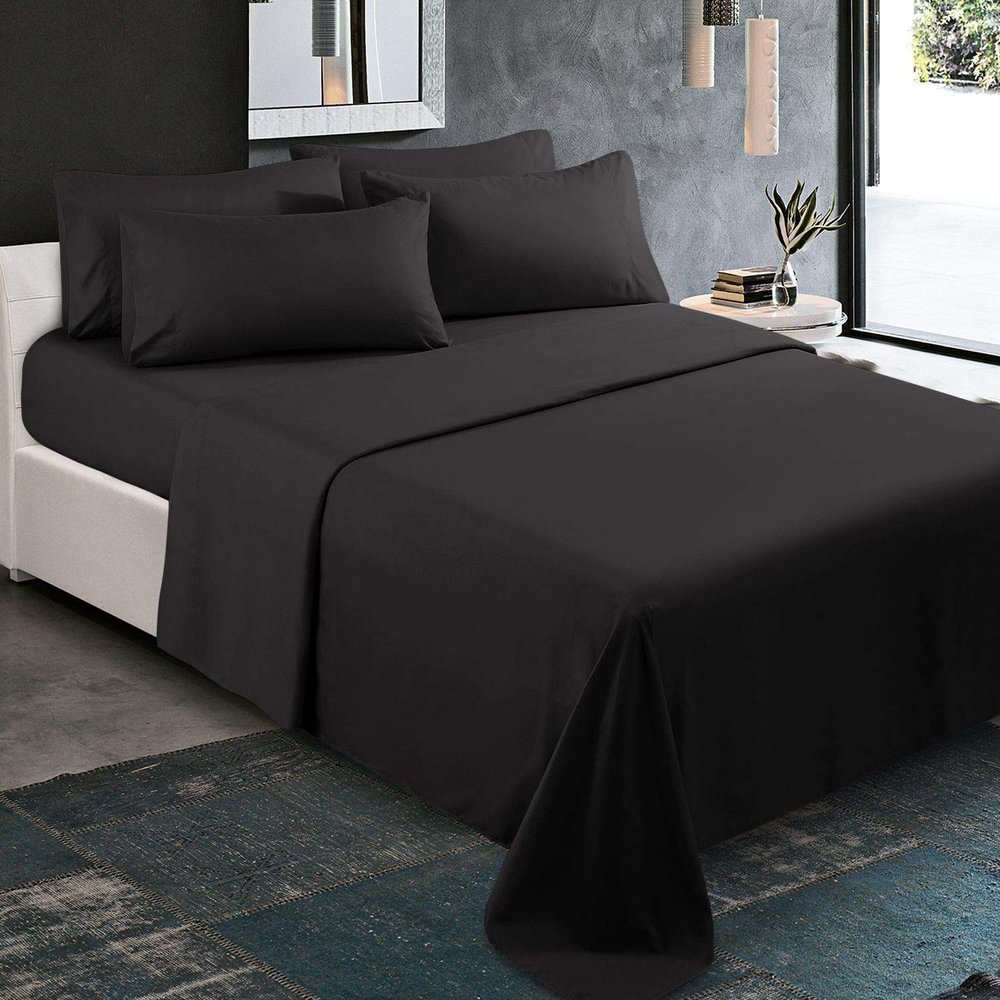 4 PC Bed Sheet Set 100% Organic Cotton 600 Thread Counts Black-King Size Premium Bedding Set, Single Ply Long-Staple Yarns, Sateen Weave, Fits Elasticized Mattress Upto 16'' Deep Pocket