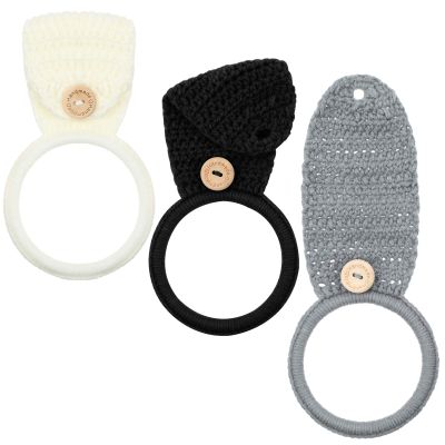 Tatuo 3 Pieces Crochet Towel Holder Hanging Kitchen Dish Towel Holder Ring Oven Handle Kitchen Bathroom Hanger for Stove(Black, White, Gray)