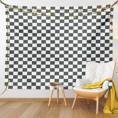 Ambesonne Checkered Tapestry King Size, Monochrome Composition Classical Chessboard Inspired Abstract Tile Print, Wall Hanging Bedspread Bed Cover Wall Decor, 104" X 88", Grey White