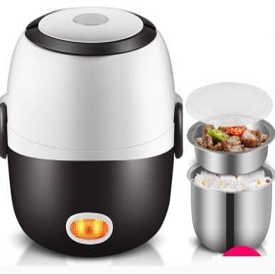 110V Mini Electric Rice Cooker Stainless Steel 2/3 Layers Steamer Portable Meal Thermal Heating Lunch Box Food Container Warmer (2 layers)