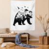 Ambesonne Bear Tapestry Queen Size, Mammal Silhouette Mountain Landscape Flying Birds and Forest Wildlife Design, Wall Hanging Bedspread Bed Cover Wall Decor, 88" X 88", White Charcoal view 1