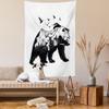 Ambesonne Bear Tapestry Queen Size, Mammal Silhouette Mountain Landscape Flying Birds and Forest Wildlife Design, Wall Hanging Bedspread Bed Cover Wall Decor, 88" X 88", White Charcoal view 2