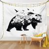 Ambesonne Bear Tapestry King Size, Mammal Silhouette Mountain Landscape Flying Birds and Forest Wildlife Design, Wall Hanging Bedspread Bed Cover Wall Decor, 104" X 88", White Charcoal view 1