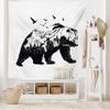 Ambesonne Bear Tapestry King Size, Mammal Silhouette Mountain Landscape Flying Birds and Forest Wildlife Design, Wall Hanging Bedspread Bed Cover Wall Decor, 104" X 88", White Charcoal view 2