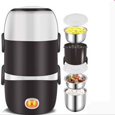 110V Mini Electric Rice Cooker Stainless Steel 2/3 Layers Steamer Portable Meal Thermal Heating Lunch Box Food Container Warmer (3 layers)
