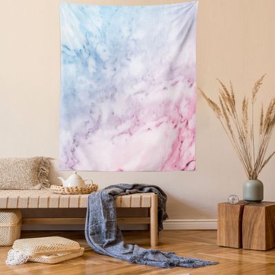 Ambesonne Marble Print Tapestry Queen Size, Pastel Toned Cloudy Crack Lines Stained Antique Shabby Design, Wall Hanging Bedspread Bed Cover Wall Decor, 88" X 88", Pink
