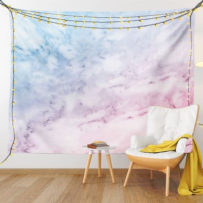 Ambesonne Marble Print Tapestry King Size, Pastel Toned Cloudy Crack Lines Stained Antique Shabby Design, Wall Hanging Bedspread Bed Cover Wall Decor, 104" X 88", Pink
