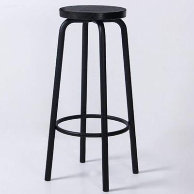 LKP Barstool Counter Bar Stool with Round Wood Seat Iron Frame Kitchen Footrest Stool Chair for Living Room, Dining Room, Shop (60/70/80cm) Black