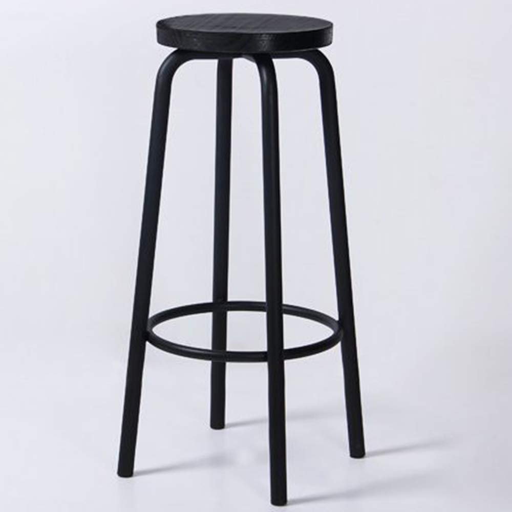 LKP Barstool Counter Bar Stool with Round Wood Seat Iron Frame Kitchen Footrest Stool Chair for Living Room, Dining Room, Shop (60/70/80cm) Black