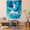 Ambesonne Adventure Tapestry Queen Size, Ride or Die Sketch Letters Abstract Fractal Backdrop with Snowboarding Man, Wall Hanging Bedspread Bed Cover Wall Decor, 88" X 88", Purple Blue White view 1