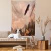 Ambesonne Eagle Tapestry Twin Size, Nature Photography of Rocky Mountains and Forest a Bird Flying over It, Wall Hanging Bedspread Bed Cover Wall Decor, 68" X 88", Rose Green view 2
