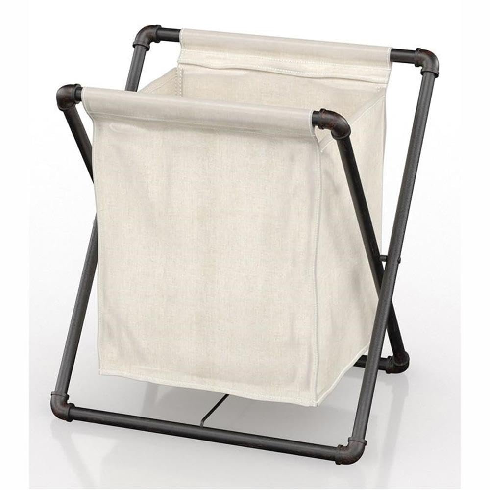 Furniture of America Hargris Fabric and Metal Laundry Hamper in Sand Black