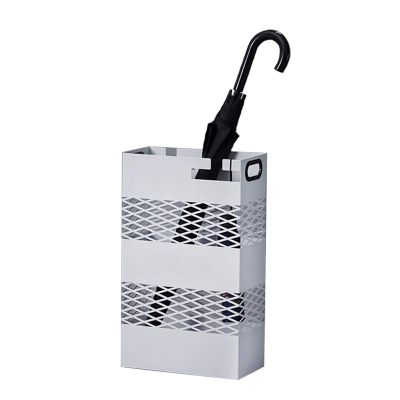 Umbrella Racks WXYZ Wrought Iron Hollowout Umbrella Stand with Drip Tray Handle, Large-Capacity Hotel Umbrella Bucket, 30x15x50cm, Black, White (Color : White)