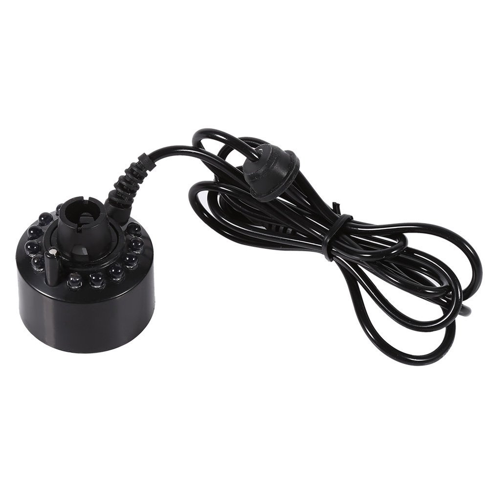 Aqur2020 24V Color Changing 12 LED Mister Fogger Water Fountain Mini Mist Maker Pond Fog Machine Atomizer Air Humidifier Ultrasonic Mist 12 LED for Halloween