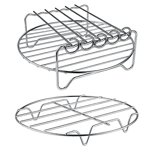 GQZ Air Fryer Rack XL Air Fryer Accessories Set of 2, Double Layer Rack with Skewer, Stackable Metal Holder