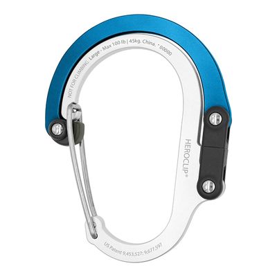 GEAR AID HEROCLIP Carabiner Clip and Hook (Large) for Camping, Backpack, Organization, and Garage, Blue Steel