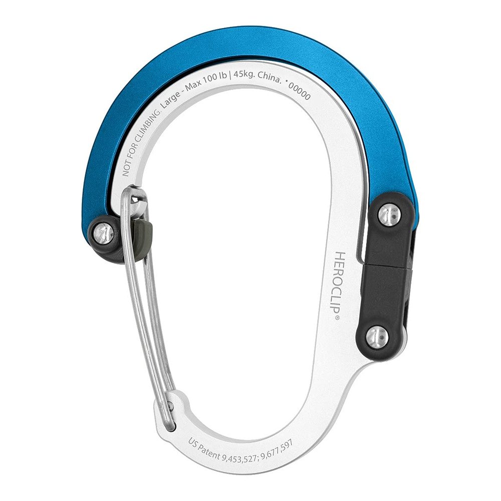 GEAR AID HEROCLIP Carabiner Clip and Hook (Large) for Camping, Backpack, Organization, and Garage, Blue Steel