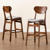 Baxton Studio Katya Mid-Century Modern Grey Fabric Upholstered and Walnut Brown Finished Wood 2-Piece Bar Stool Set view 2