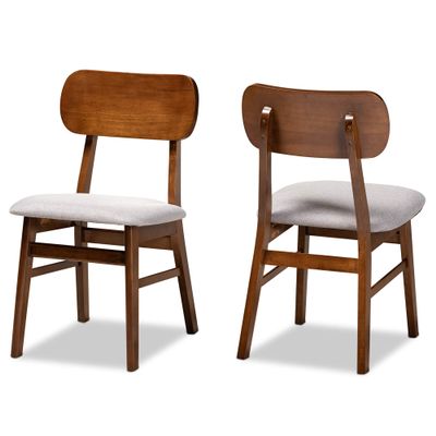 Baxton Studio Euclid Dining Chair Set Grey Fabric Upholstered and Walnut Brown Finished Wood 2-Piece Dining Chair Set