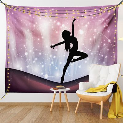 Ambesonne Contemporary Tapestry King Size, Silhouette of Ballerina Performing on Abstract Backdrop Magic Dance Fine Arts, Wall Hanging Bedspread Bed Cover Wall Decor, 104" X 88", Purple Black