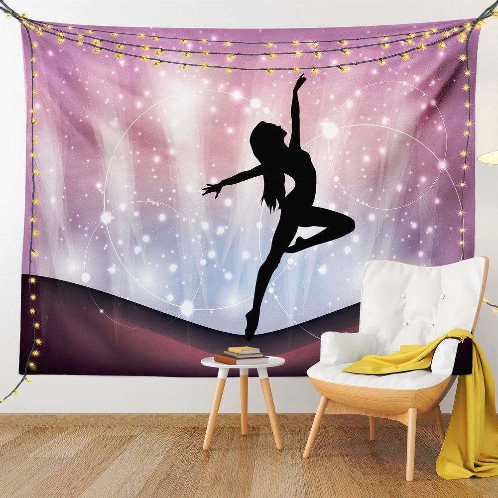 Ambesonne Contemporary Tapestry King Size, Silhouette of Ballerina Performing on Abstract Backdrop Magic Dance Fine Arts, Wall Hanging Bedspread Bed Cover Wall Decor, 104" X 88", Purple Black