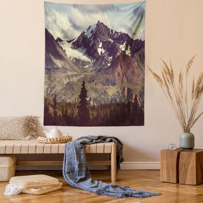 Ambesonne Alaska Mountains Tapestry Queen Size, Arctic Landscape Hiking Alaska Mountains Scenery in Usa Wilderness, Wall Hanging Bedspread Bed Cover Wall Decor, 88" X 88", Green Black White