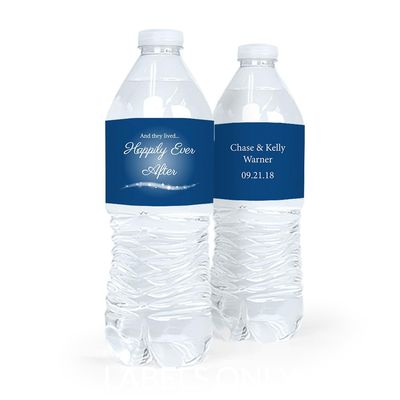 30ct Personalized Wedding Water Bottle Labels - Blue Happily Ever After