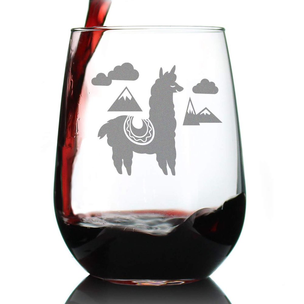 Bevvee Alpaca Stemless Wine Glass - Funny Themed Decor and Gifts for Alpaca Lovers - Large 17 Oz