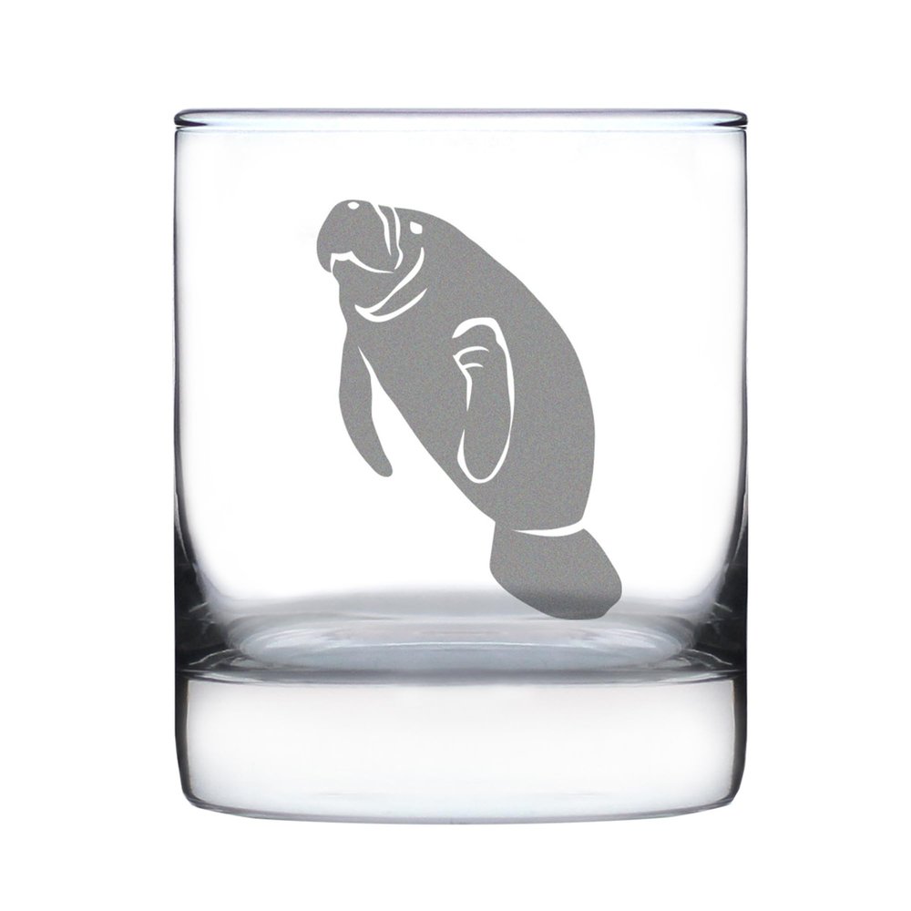 Bevvee Manatee Whiskey Rocks Glass - Fun Funny Ocean Animals Themed Decor and Gifts for Sea Creature Lovers - 10.25 Oz